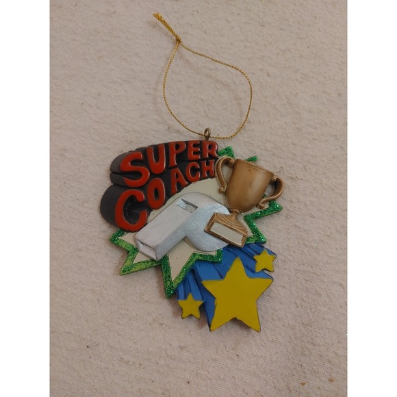 NEW Super Coach Christmas Ornament Kurt Adler Trophy Whistle Personalized - Picture 2 of 2